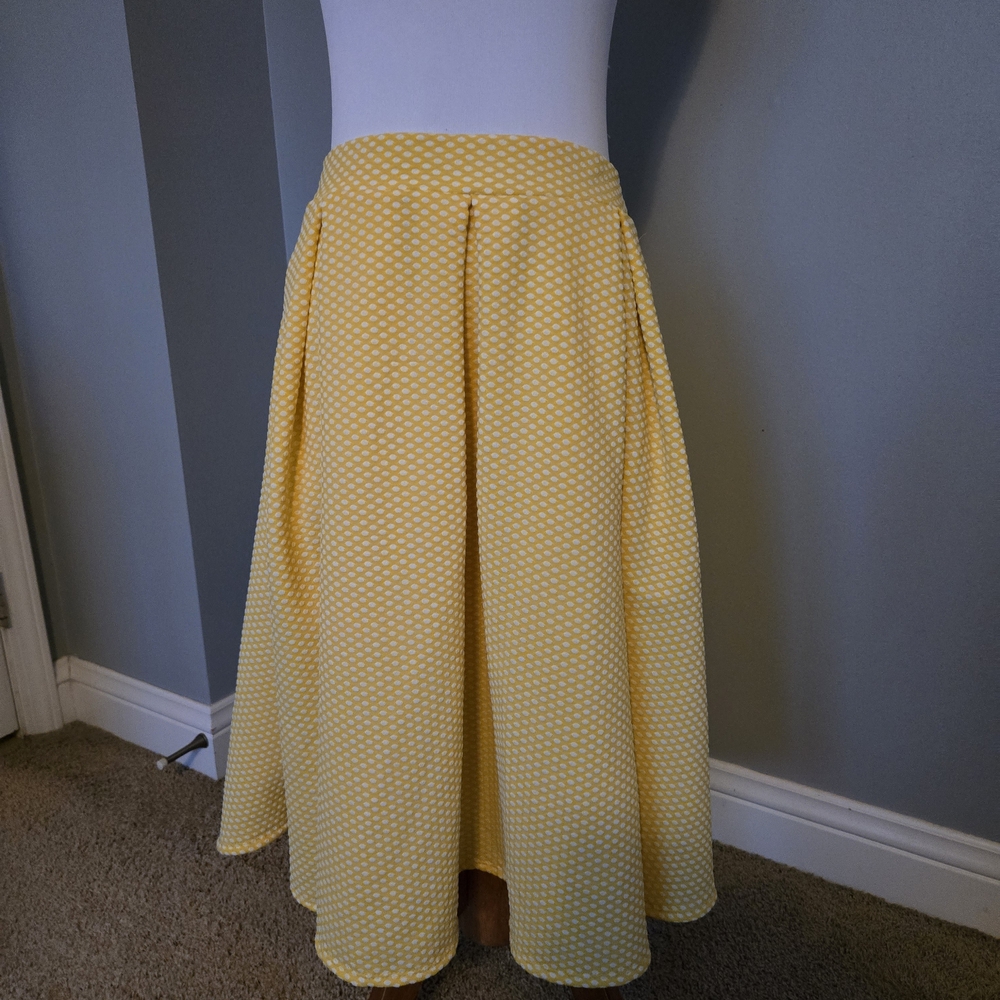 NWOT Lularoe Yellow Polka Dot Midi Skirt Large
